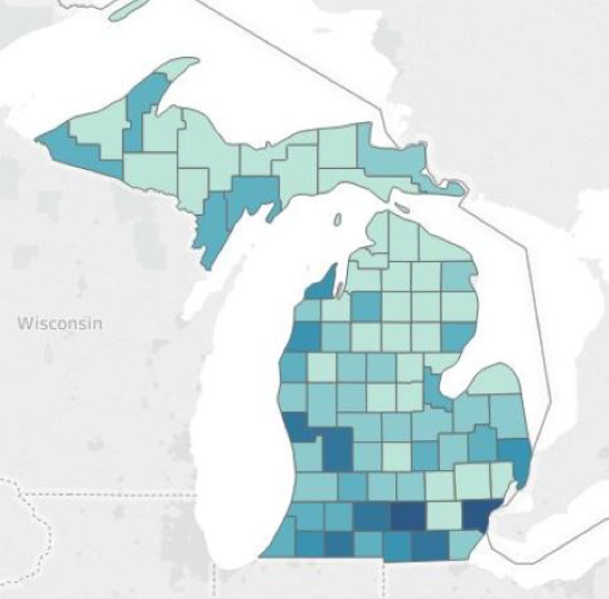 Percent of Michigan Children <6 with Elevated Blood Lead Levels (>5 ug/dL) by County, 2016