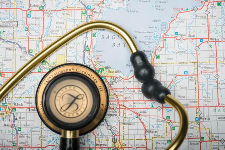 Map and stethoscope