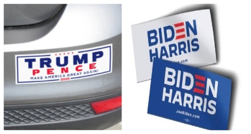 Bumper stickers for Trump and Biden