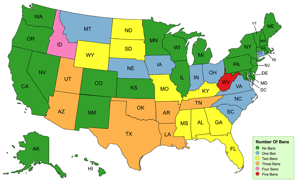 Map of Roe v. Wade states